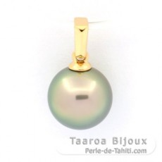 18K solid Gold Pendant and 1 Tahitian Pearl Round B 9.2 mm