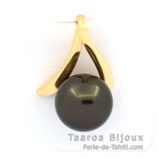 18K solid Gold Pendant and 1 Tahitian Pearl Round A 8 mm