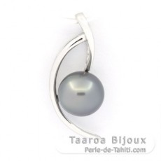 Rhodiated Sterling Silver Pendant and 1 Tahitian Pearl Near-Round C 8.5 mm