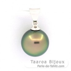 18K solid White Gold Pendant and 1 Tahitian Pearl Round B 10.1 mm