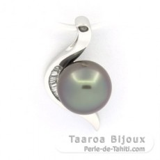 Rhodiated Sterling Silver Pendant and 1 Tahitian Pearl Round C 8.5 mm