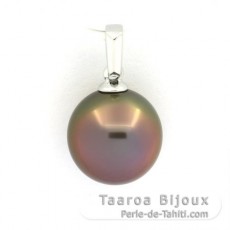 18K solid White Gold Pendant and 1 Tahitian Pearl Near Round B 10.4 mm