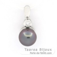 Rhodiated Sterling Silver Pendant and 1 Tahitian Pearl Semi-Baroque B 8.6 mm
