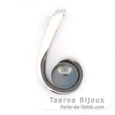 Rhodiated Sterling Silver Pendant and 1 Tahitian Pearl Round C 8.5 mm