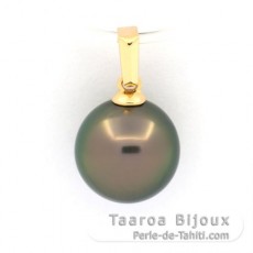 18K solid Gold Pendant and 1 Tahitian Pearl Near Round B 10.1 mm