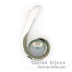 Rhodiated Sterling Silver Pendant and 1 Tahitian Pearl Round C 8.5 mm