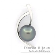 Rhodiated Sterling Silver Pendant and 1 Tahitian Pearl Near-Round C 8.6 mm
