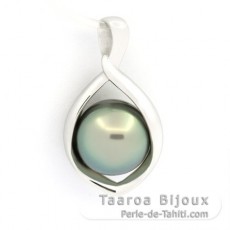 Rhodiated Sterling Silver Pendant and 1 Tahitian Pearl Semi-Baroque C 9.8 mm