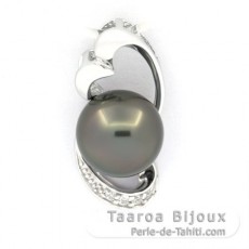 Rhodiated Sterling Silver Pendant and 1 Tahitian Pearl Round C 9.3 mm