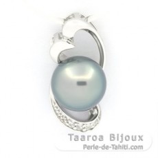 Rhodiated Sterling Silver Pendant and 1 Tahitian Pearl Round C 9.4 mm