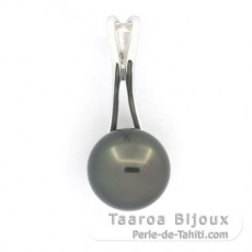 Rhodiated Sterling Silver Pendant and 1 Tahitian Pearl Round C 9.6 mm