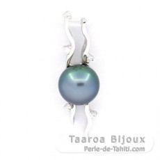 Rhodiated Sterling Silver Pendant and 1 Tahitian Pearl Semi-Baroque C 8.7 mm