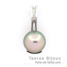 Rhodiated Sterling Silver Pendant and 1 Tahitian Pearl Near-Round C 9.6 mm