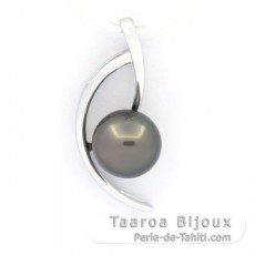 Rhodiated Sterling Silver Pendant and 1 Tahitian Pearl Round C 8.4 mm