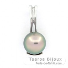 Rhodiated Sterling Silver Pendant and 1 Tahitian Pearl Round C 9.3 mm