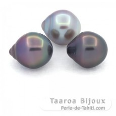 Lot of 3 Tahitian Pearls Semi-Baroque B 11 mm