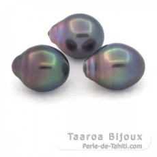 Lot of 3 Tahitian Pearls Semi-Baroque B 11.1 mm