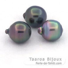 Lot of 3 Tahitian Pearls Ringed C from 11.1 to 11.4 mm