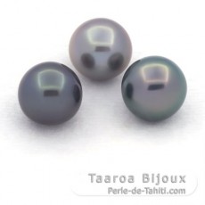 Lot of 3 Tahitian Pearls Near-Round C from 9.3 to 9.5 mm
