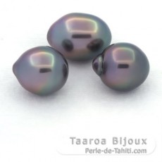 Lot of 3 Tahitian Pearls Semi-Baroque B from 11 to 11.2 mm