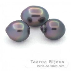 Lot of 3 Tahitian Pearls Semi-Baroque B from 11 to 11.2 mm