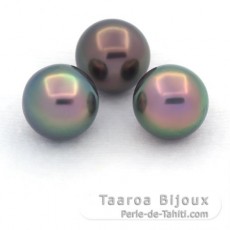 Lot of 3 Tahitian Pearls Near-Round C from 10.7 to 10.8 mm