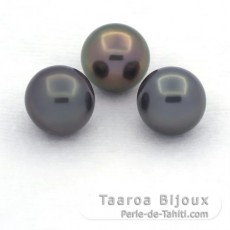 Lot of 3 Tahitian Pearls Round C from 9.2 to 9.4 mm
