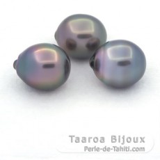 Lot of 3 Tahitian Pearls Semi-Baroque B/C from 11 to 11.4 mm