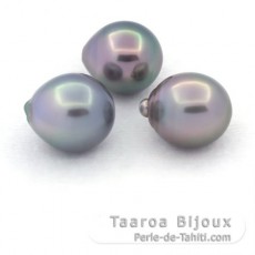 Lot of 3 Tahitian Pearls Semi-Baroque C from 11 to 11.4 mm