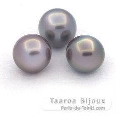 Lot of 3 Tahitian Pearls Semi-Baroque C from 11.1 to 11.3 mm
