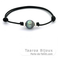 Leather Bracelet and 1 Tahitian Pearl Semi-Baroque B 11.3 mm