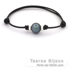 Leather Bracelet and 1 Tahitian Pearl Semi-Baroque C 11.2 mm