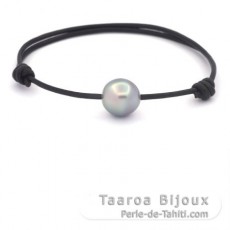 Leather Bracelet and 1 Tahitian Pearl Semi-Baroque C 11.2 mm