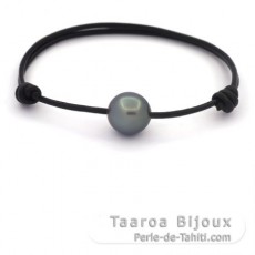 Leather Bracelet and 1 Tahitian Pearl Semi-Baroque B/C 11.2 mm