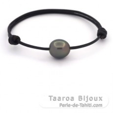Leather Bracelet and 1 Tahitian Pearl Semi-Baroque C 11.3 mm