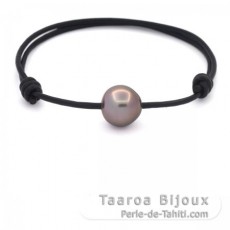 Leather Bracelet and 1 Tahitian Pearl Semi-Baroque B 11.3 mm