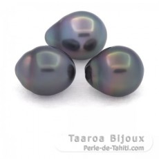 Lot of 3 Tahitian Pearls Semi-Baroque B from 10.7 to 10.9 mm