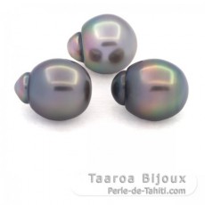 Lot of 3 Tahitian Pearls Semi-Baroque B from 10.7 to 10.8 mm