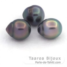 Lot of 3 Tahitian Pearls Semi-Baroque B/C from 10.5 to 10.9 mm