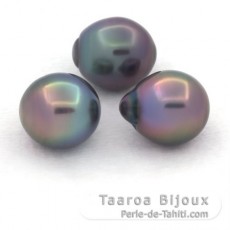 Lot of 3 Tahitian Pearls Semi-Baroque B/C from 10.8 to 10.9 mm