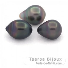 Lot of 3 Tahitian Pearls Semi-Baroque B/C from 10.5 to 10.9 mm