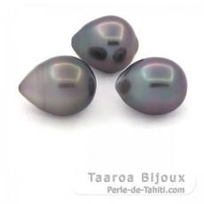 Lot of 3 Tahitian Pearls Semi-Baroque B from 10.5 to 10.8 mm