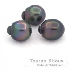 Lot of 3 Tahitian Pearls Semi-Baroque B from 10.6 to 10.8 mm