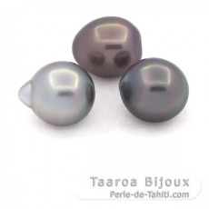 Lot of 3 Tahitian Pearls Semi-Baroque B from 10.6 to 10.8 mm