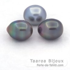 Lot of 3 Tahitian Pearls Semi-Baroque B/C from 10.5 to 10.9 mm