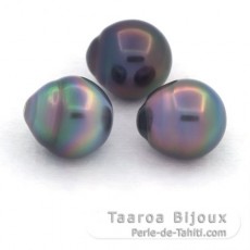 Lot of 3 Tahitian Pearls Semi-Baroque B from 10.6 to 10.9 mm