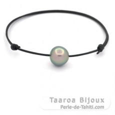 Leather Bracelet and 1 Tahitian Pearl Semi-Baroque A 11.1 mm