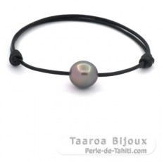 Leather Bracelet and 1 Tahitian Pearl Semi-Baroque B 11.6 mm