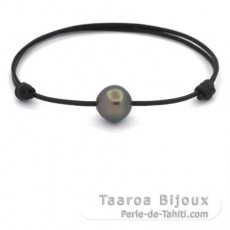 Leather Bracelet and 1 Tahitian Pearl Semi-Baroque C 11.7 mm