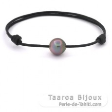 Leather Bracelet and 1 Tahitian Pearl Semi-Baroque B 10.6 mm